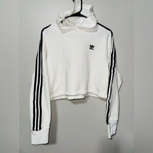 adidas Originals Cropped Hoodie White Black 3-Stripe Boxy Fit Women Small
